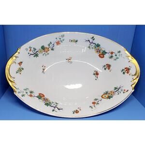 HAVILAND LIMOGES FRANCE Oval Serving Bowl Gold Trim Flower Multi Color See Pic